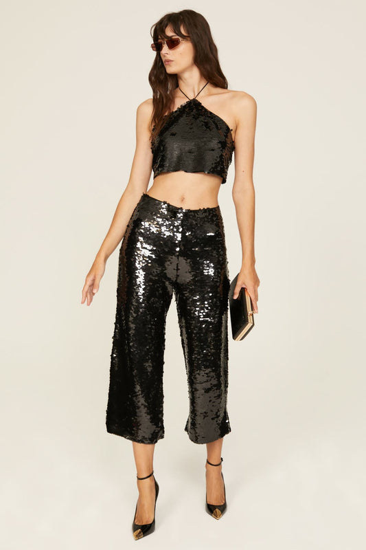 Alexis Black Sequin Mid-Rise Trouser Pants - – Size 10