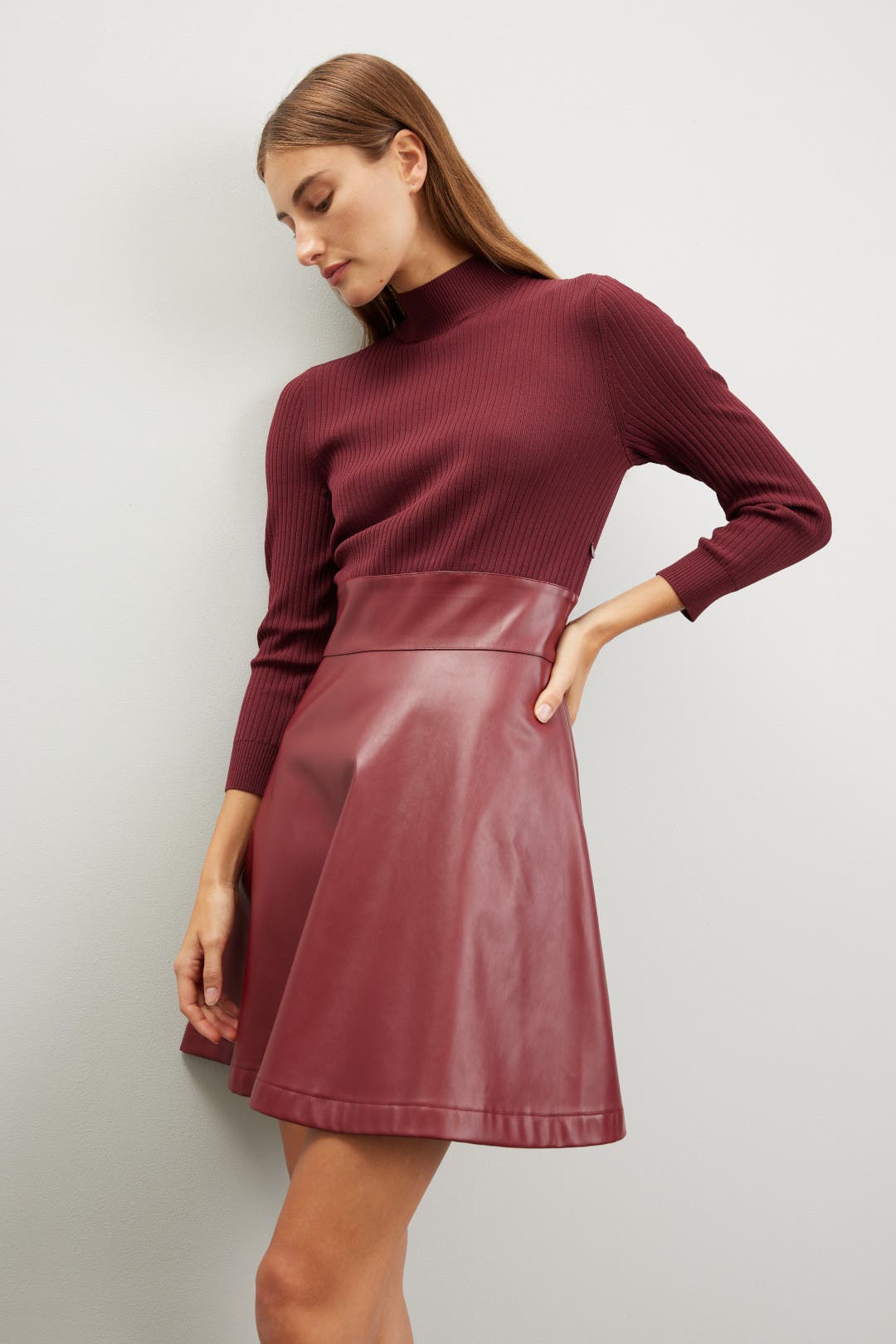 Shoshanna Red Knit Ls And Leather Skirt – Size 6